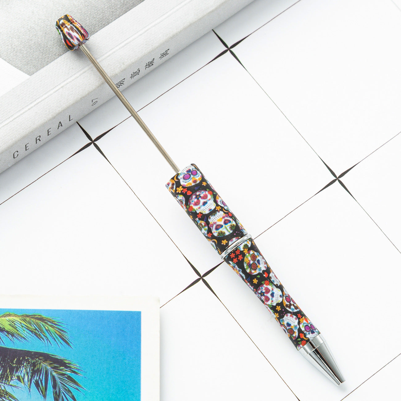 Wholesale Beadable Pens Skull Flower Print Plastic Pen DIY for Beaded